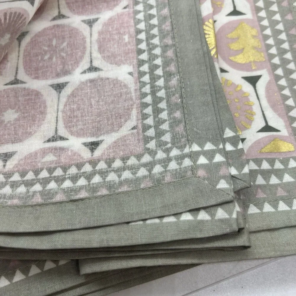 3 World Market white pink gold artisan cotton square napkins 20